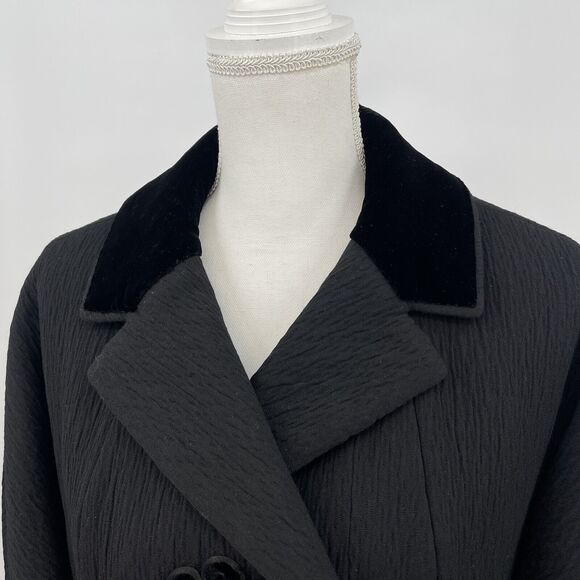 Vintage Freiss Black Coat w/ Velvet Collar & Frog Closures Lined Small/Medium - Picture 7 of 12